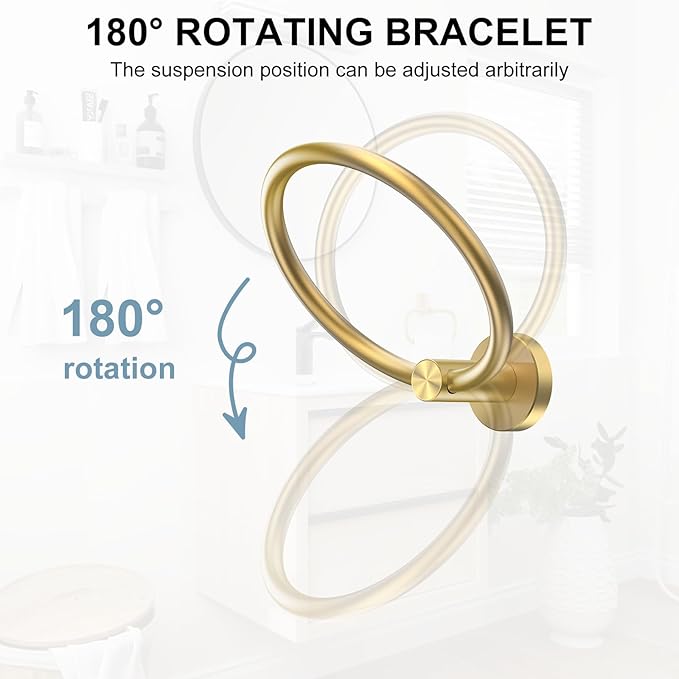 SetSail Towel Holder for Bathroom Wall Screw-in Gold Towel Ring Stainless Steel Hand Towel Holder Heavy Duty Towel Hanger for Bath, Kitchen Drill Hole, 3 Packs
