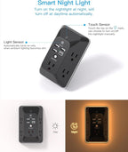 Black Multi Plug Outlet, HANYCONY Outlet Extender with 4 USB Ports (2 USB C) and Night Light, 1050J Surge Protector, Wall Mount, Outlet Splitter for Bathroom Kicthen Camper Dorm Room Essentials