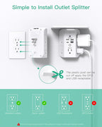 PD20W Wall Outlet Extender, Outlet Splitter with Shelf and Night Light, USB Wall Charger with 5 AC Outlets and 2 USB A Ports 2 USB C Ports Wide Space 3-Sided Power Strip Multi Plug Outlets