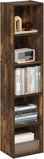 Furinno PASIR Book Shelf, 5-Tier Modern Bookshelf, Open Shelves Bookcase 9 x 12 x 52, Easy Assembly, for Living Room, Bedroom, Home Office, Amber Pine