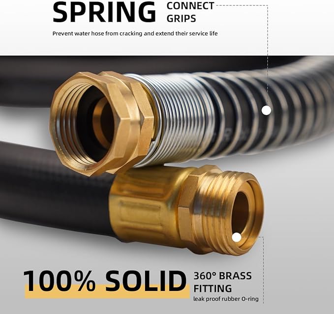 WiseFlow Garden Hose 3FT x 5/8", Heavy Duty Rubber Hose, Water Hose with Five Layered Braiding, Male Female Fittings, 1000PSI Burst, 300PSI Working (Black)