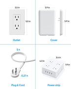 Flat Extension Cord with Outlet Cover, Olcorife Flat Plug Power Strip with 8 Outlets and 4 USB Ports, 2000 Joules Surge Protector, 10 FT Cord Hidden Outlet Extender for Tight Spaces