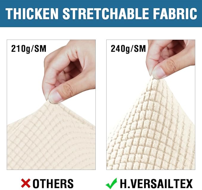 H.VERSAILTEX 3 Piece Stretch Sofa Covers for 2 Cushion Sofa Couch Covers for Living Room Furniture(Base Cover Plus 2 Seat Cushion Covers) Thicker Jacquard Fabric (Large Sofa, Cream)