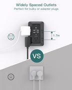 Surge Protector, Outlet Extender with Night Light, Addtam 5-Outlet Splitter and 4 USB Ports(1 USB C), Multi Plug Wall Outlet for Home Office Dorm Room Essentials Black