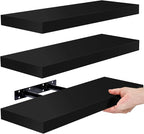 Sorbus Floating Shelves for Wall - Set of 3 Black Wood Shelves for Living Room, Kitchen, Bedroom, Bathroom Storage - 16" Book Shelf for Wall Decor, Home Decor, Farmhouse, Frames & Trophy Display