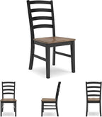 Signature Design by Ashley Wildenauer Armless Dining Chair, Set of 2, Ladderback Design, 19" W x 23.25" D x 39" H, Black & Light Brown with 2-Tone Finish