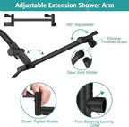 Shower Head, 12‘’ High Pressure Rainfall/Handheld Shower Combo with 11'' Extension Arm, 9 Settings, Anti-leak Shower Head with Holder, Height/Angle Adjustable, Matte Black