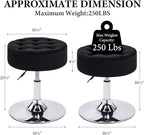 Furniliving Mid-Century Velvet Tufted Makeup Ottoman Stool, Modern Big Size Swivel Round Adjustable Vanity Stool Chair for Living Room Bedroom, Black