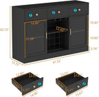 Auromie Wine Bar Cabinet with LED Light, Home Coffee Cabinet with Wine and Glass Rack, Kitchen Buffet Sideboard with Storage Cabinet&Drawers, Modern Liquor Cabinet for Living Room Dining Room (Black.)