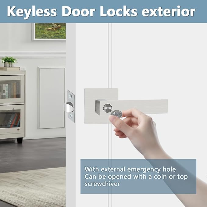 KAMOTA Privacy Door Levers, 6 Pack Satin Nickel Door Handles Bed and Bath Door Locks Interior Keyless Locksets, Left and Right Hand Reversible