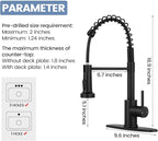 DJS Kitchen Faucets with Soap Dispenser High Arc Single Handle 1 or 3 Holes Spring Kitchen Sink Faucet with Deck Plate for Farmhouse RV Vessel Basin Matte Black