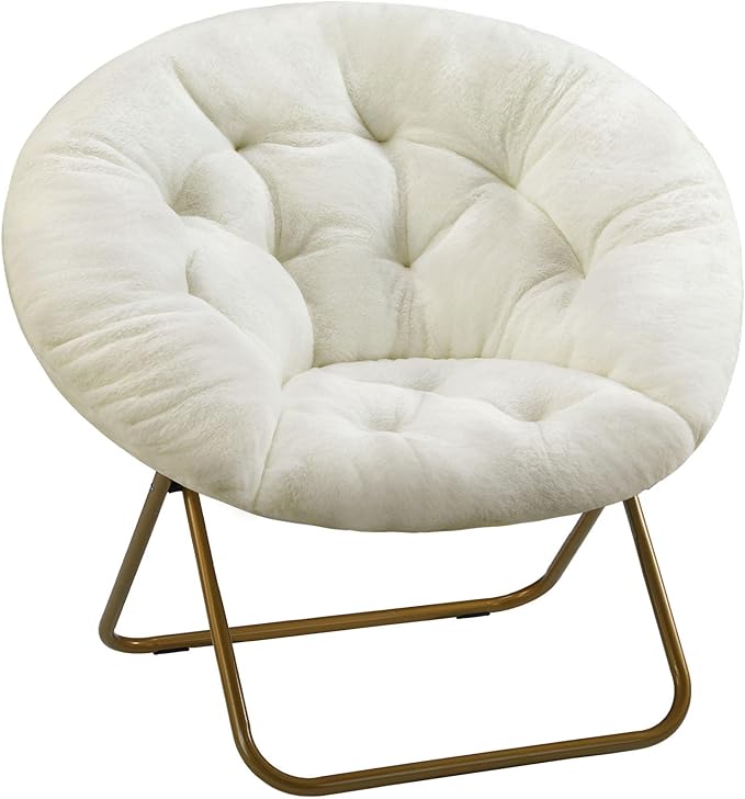 DUMOS Comfy Saucer Chair, Faux Fur Lounge Seasting XL Circle Chair for Bedroom, Dorm & Gaming, Foldable Fashion Accent Seat for Small Spaces, Folding Moon/Mushroom/Round Oversized Style