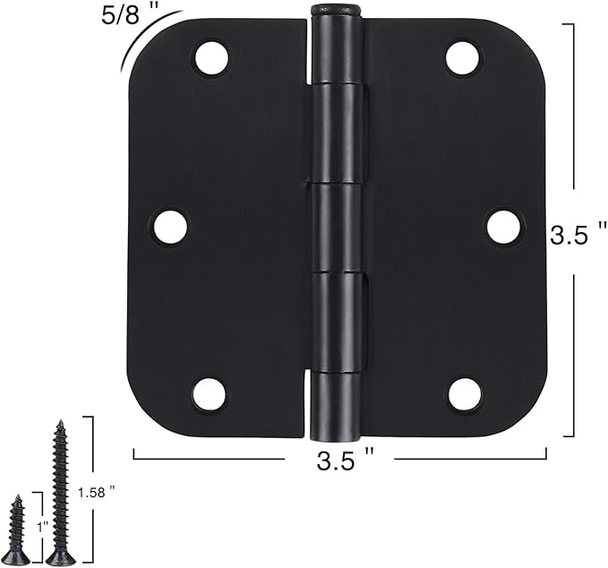 60 Pack Matte Black Door Hinges 3.5 x 3.5 Inch Interior 3 1/2 Inch No Squeak Door Hinges for Doors Rounded 5/8" Radius Corners Flat Iron Hinge 3 ½"x 3 ½" Door Hardware Controls