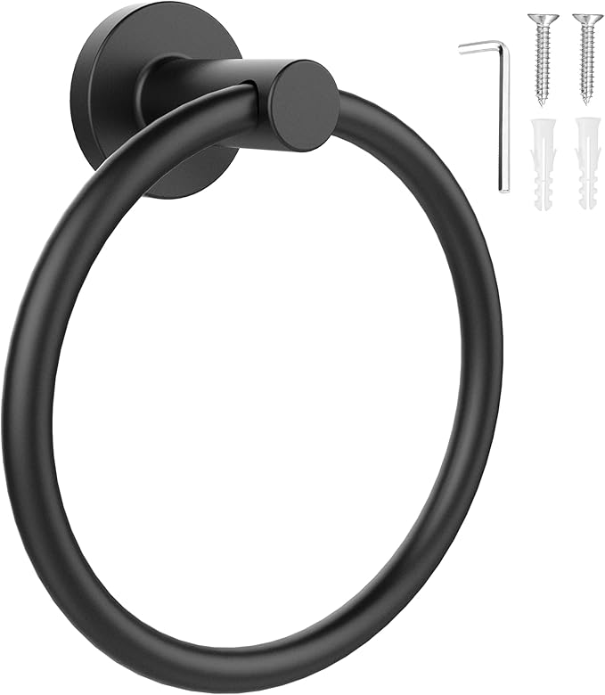 SetSail Towel Holder for Bathroom Wall Matte Black Towel Ring Stainless Steel Hand Towel Holder Heavy Duty Towel Hanger for Bath, Kitchen