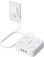 TESSAN Surge Protector Power Strip, 5 Ft Flat Plug Extension Cord with 3 USB (1 USB C) 8 Outlets, 1250W, 900J Protection, 3 Sided Outlet Extender with Power Switch for Office, Dorm Room, White