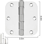 12 Pack Rounded Door Hinges 3.5 inch X 3-1/2" 5/8 Radius, Polished Chrome 3 ½ Inch Bright Sliver Interior Standard Hinge for Wood/French Style Clear Glass Doors Easy Install Hardware Accessories