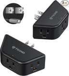 TROND 2 Pack Multi Plug Wall Outlet, 3 Way Angled Wall Outlet Extender, 3 Prong Plug Splitter, Cruise Essentials, Multiple Expander for Travel Home Hotel Dorm Room, Black