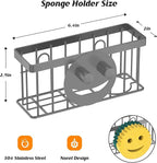 Sponge Holder Smiley Face,Sink Caddy for Kitchen Sink,Sponge Holder with 2 PCS Suction Cups/1 PCS Adhesive Strips,Designed for Sponge,Soap,Dish Brush,Scrubber-Charcoal Gray
