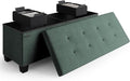 Storage Ottoman Bench with Bins, 43-in Storage Bench for Bedroom End of Bed, Folding Foot Rest Ottoman for Living Room Max 660lbs, Velvet Ottomans, Green