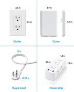 Flat Extension Cord with Outlet Cover, Olcorife Flat Plug Power Strip with 6 Outlets and 3 USB Ports, 2000 Joules Surge Protector, 10 FT Cord Hidden Outlet Extender for Tight Spaces