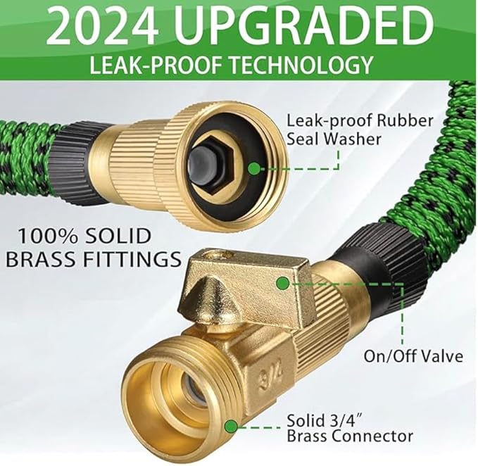 J&B XpandaHose 75ft Expandable Garden Hose – Ultra-Strong 3750D, 4-Layer Latex Core, Brass 3/4" Connectors, 10-Pattern Nozzle & Storage Bag – Lightweight, Kink-Reducing, Leak-Resistant