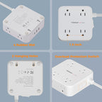 TESSAN Surge Protector Power Strip, 15 Ft Flat Plug Extension Cord with 3 USB (1 USB C) 8 Outlets, 1250W, 900J Protection, 3 Sided Outlet Extender with Power Switch for Office, Dorm Room, White
