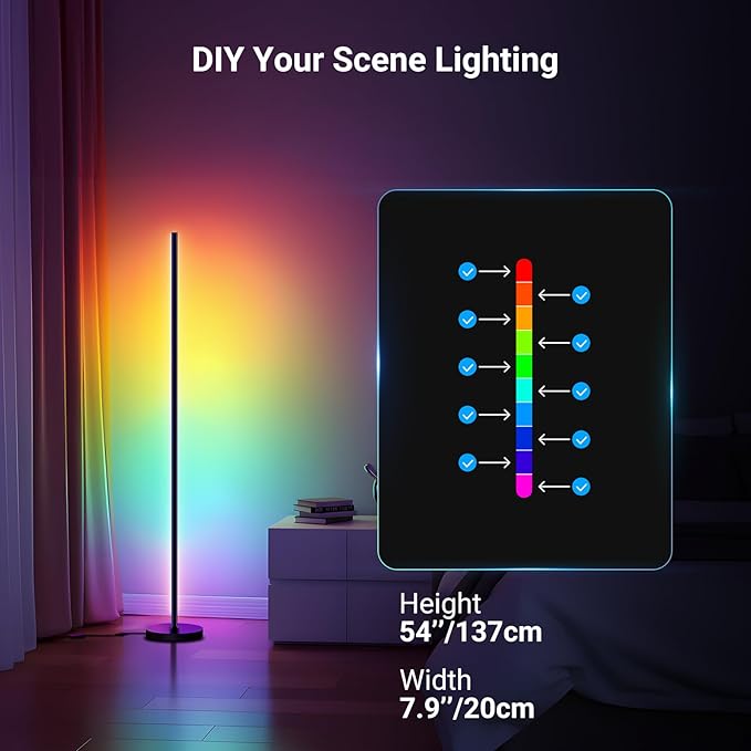NEEWER NF04 Smart LED Floor Lamp, 1000lm RGBW Standing Corner Light, Compatible with Google Assistant Alexa, APP/AI Design/Music Sync/16 Million Color Ambient Lighting, Living Room Bedroom Home Decor