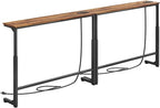 Kitstorack 2-Pack Narrow Console Table with Adjustable Height (25"-33") & 2 Power Outlets, Skinny Behind Couch Table, 78.8" Long x 5.9" Wide Sofa Side Table for Living Room, Rustic Brown | 2-Pack, Behind Sofa Couch