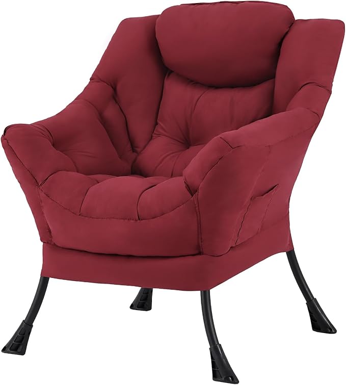 Tiita Lazy Chair, Red Modern Large Accent Armchair, Comfy Leisure Sofa Reading Chair for Bedroom, Living Room, Dorm Rooms, Garden and Courtyard, Red
