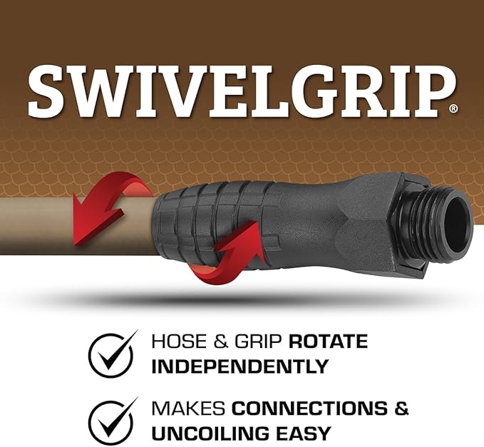 Flexzilla Colors SwivelGrip Garden Hose 5/8 in. x 75 ft., Lightweight All-Weather Water Hose, Durable and Flexible, Leak-Free Connections, Brown Mulch