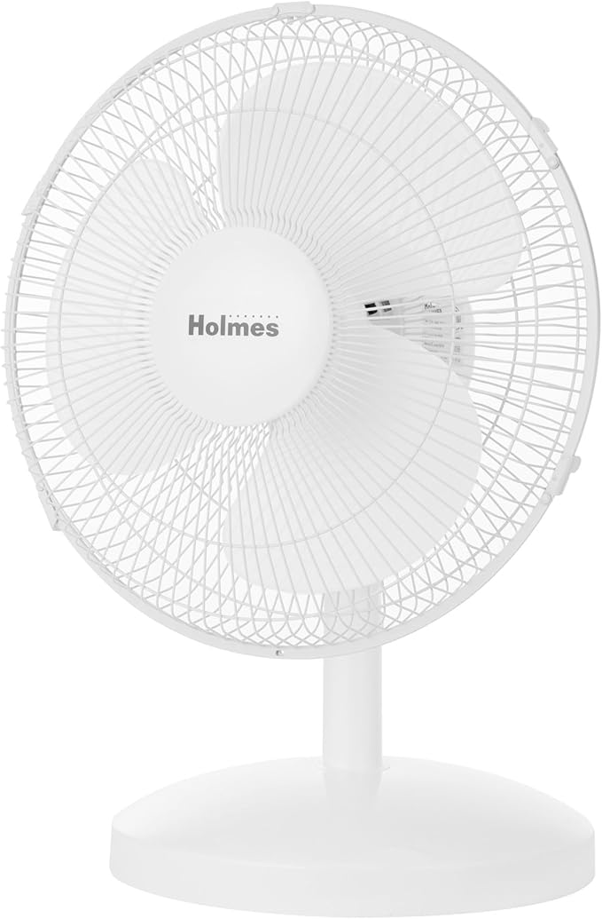 Holmes 12 Inch Oscillating Table Fan 3 Speeds 75 Degree Wide Angle Oscillation 15 Degree Adjustable Head Tilt Quiet Cooling for Home Office Bedroom Manual Control White