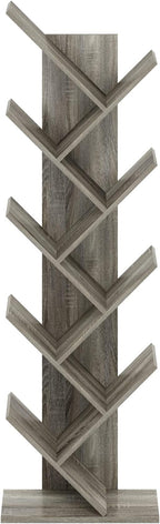 Furinno TREE Book Shelf, 9-Tier Bookshelf, Tree Bookcase with Angled Open Shelf, 8.4 x 15.7 x 50.9, for Room Decor, for Living Room, Bedroom, Home Office, French Oak