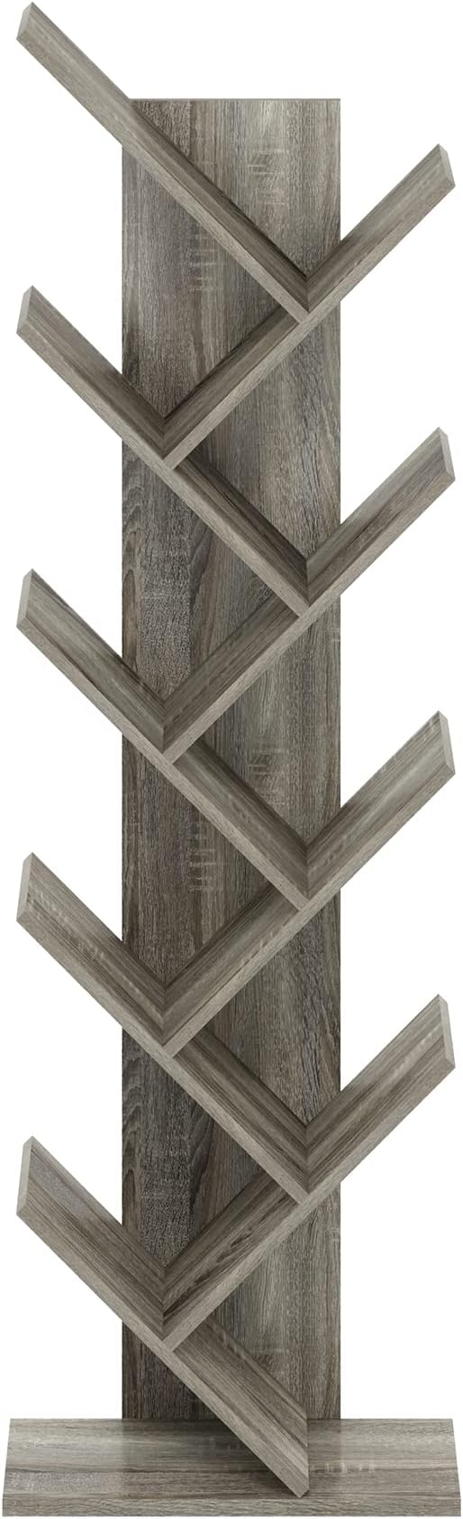 Furinno TREE Book Shelf, 9-Tier Bookshelf, Tree Bookcase with Angled Open Shelf, 8.4 x 15.7 x 50.9, for Room Decor, for Living Room, Bedroom, Home Office, French Oak