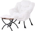 Tiita Lazy Chair with Ottoman, White Modern Large Accent Chair, Comfy Leisure Sofa Armchair with Ottoman, Reading Chair with Footrest for Bedroom, Living Room, Dorm Rooms, Plush White