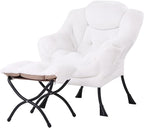 Tiita Lazy Chair with Ottoman, White Modern Large Accent Chair, Comfy Leisure Sofa Armchair with Ottoman, Reading Chair with Footrest for Bedroom, Living Room, Dorm Rooms, Plush White