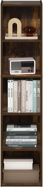 Furinno PASIR Book Shelf, 5-Tier Modern Bookshelf, Open Shelves Bookcase 9 x 12 x 52, Easy Assembly, for Living Room, Bedroom, Home Office, Amber Pine