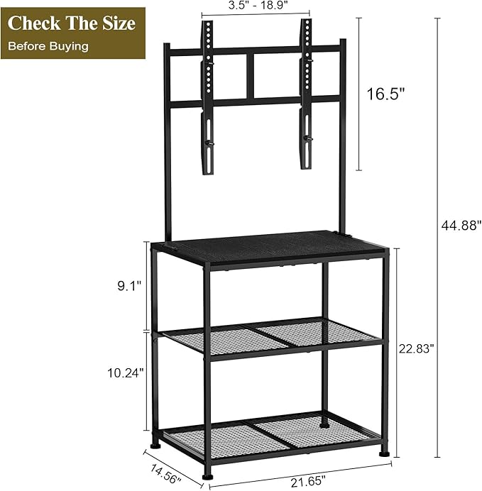 23 Inch to 50 Inch Floor Small Corner TV Stand with Storage Shelves for Living Room Bedroom, Universal Floor Television Stands with Mount, Farmhouse Black TV Table Desk Shelf for Small Spaces