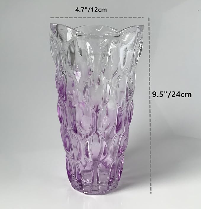 Unbreakable Flower Glass Vase 3.5lb 9.5inch Sparkle vase Bohemian Style, for Centerpieces,Kitchen,Office, Living Room,Wedding,Perfect Home Decor Glass Vase (Gradient Light Purple)