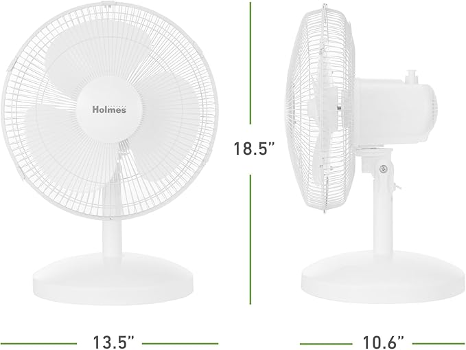 Holmes 12 Inch Oscillating Table Fan 3 Speeds 75 Degree Wide Angle Oscillation 15 Degree Adjustable Head Tilt Quiet Cooling for Home Office Bedroom Manual Control White
