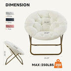 Sweetcrispy Saucer Chairs, Comfy Folding Cozy Faux Fur Living Room Reading Lounge Chair with Soft Thick Padded Seat & Metal Frame Modern Style Bedroom Home Dorm for Kids Adults, X-Large - Cream