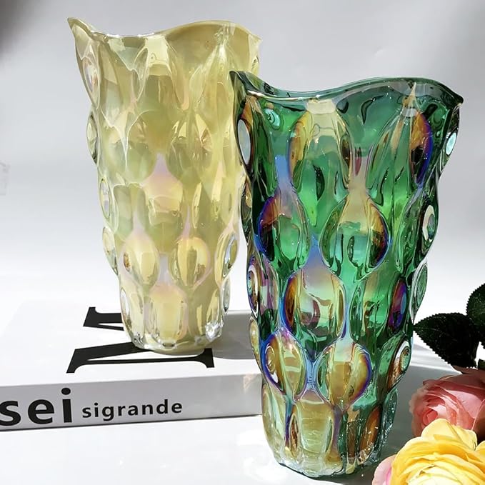 Unbreakable Flower Glass Vase 3.5lb 9.5inch Sparkle vase Bohemian Style, for Centerpieces,Kitchen,Office, Living Room,Wedding,Perfect Home Decor Glass Vase (Sparkle Cream)