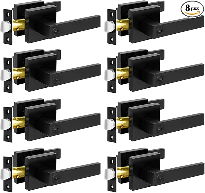 KAMOTA Privacy Door Levers, 8 Pack Matte Black Door Handles Bed and Bath Door Locks Interior Keyless Locksets, Left and Right Hand Reversible