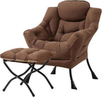 Tiita Lazy Chair with Ottoman, Brown Modern Large Accent Chair, Comfy Leisure Sofa Armchair with Ottoman, Reading Chair with Footrest for Bedroom, Living Room, Dorm Rooms, Brown