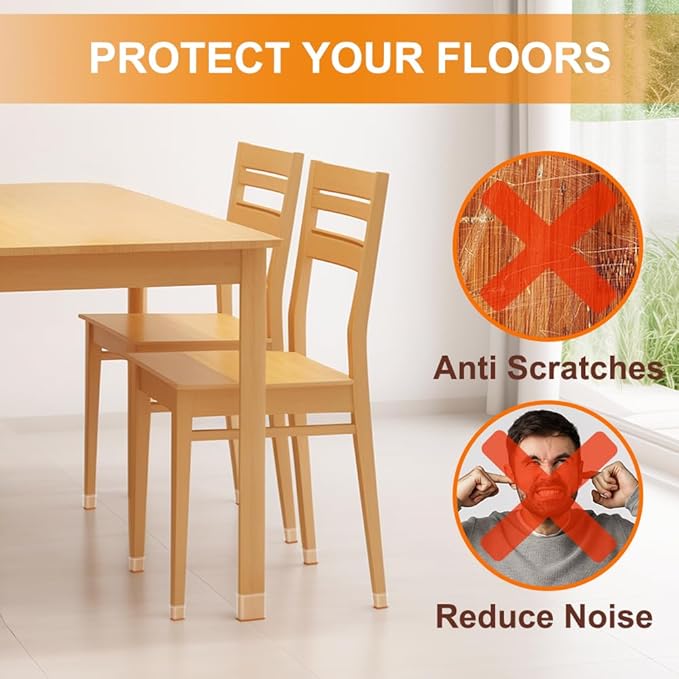 24 Pcs Chair Leg Floor Protectors for Hardwood Floors Square Silicone Covers to Protect Wood Tile Floors Felt Pads Furniture Leg Caps Anti-Scratch Reduce Noise (Fit:1-5/8" to 1-3/4")