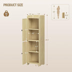 Bathroom Storage Cabinet, Small Corner Floor Cabinet with 2 Doors and Adjustable Shelf, Narrow Toilet Paper Cabinets, Bathroom Organizer for Small Spaces, 7.9"D x 7.9"W x 29.5"H Rattan Yellow