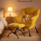 Tiita Lazy Chair with Ottoman, Yellow Modern Large Accent Armchair, Comfy Leisure Sofa Reading Chair with Footrest for Bedroom, Living Room, Dorm Rooms, Garden, Velvet Yellow
