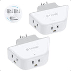 TROND 360 Rotating Plug Outlet Extender 2 Pack, 3 Way Angled Wall Outlet Adapter, Small Multiple Plug Splitter for Bathroom Kitchen Cruise Ship Travel Essentials, White