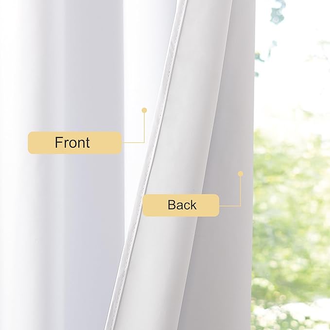 NICETOWN White 100% Blackout 90 inch Curtains for Bedroom, Grommet Full Blackout Window Treatments Heat Blocking for Living Room, W52 x L90, 2 Panels