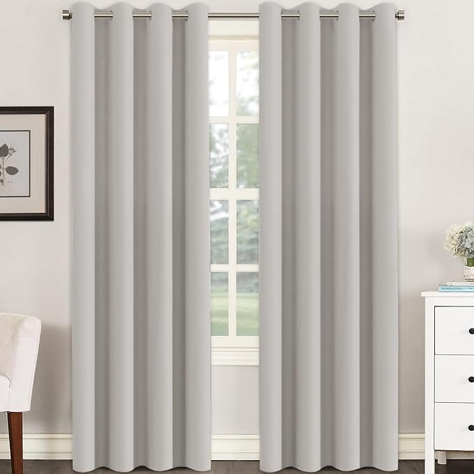H.VERSAILTEX Premium Blackout Thermal Insulated Room Darkening Curtains for Bedroom/Living Room - Classic Grommet Top (2 Panels, Stone, 52 Inch by 108 Inch)