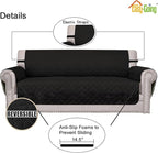 Easy-Going Reversible Loveseat Couch Cover for 2 Cushion Couch Sofa Cover for Dogs Water Resistant Furniture Protector with Foam Sticks Elastic Straps for Pet (Loveseat, Black/Black)
